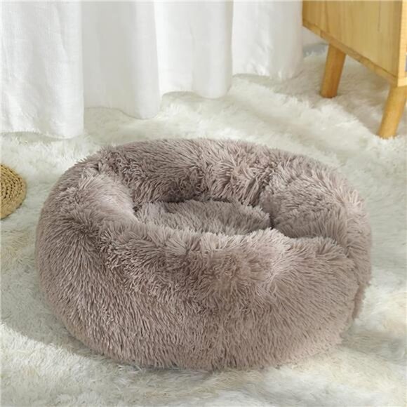 Donut Dog Bed Anti-Anxiety, Self Warming Cozy Soft Plush Round  20"L x 20"W x 8" - Picture 1 of 6